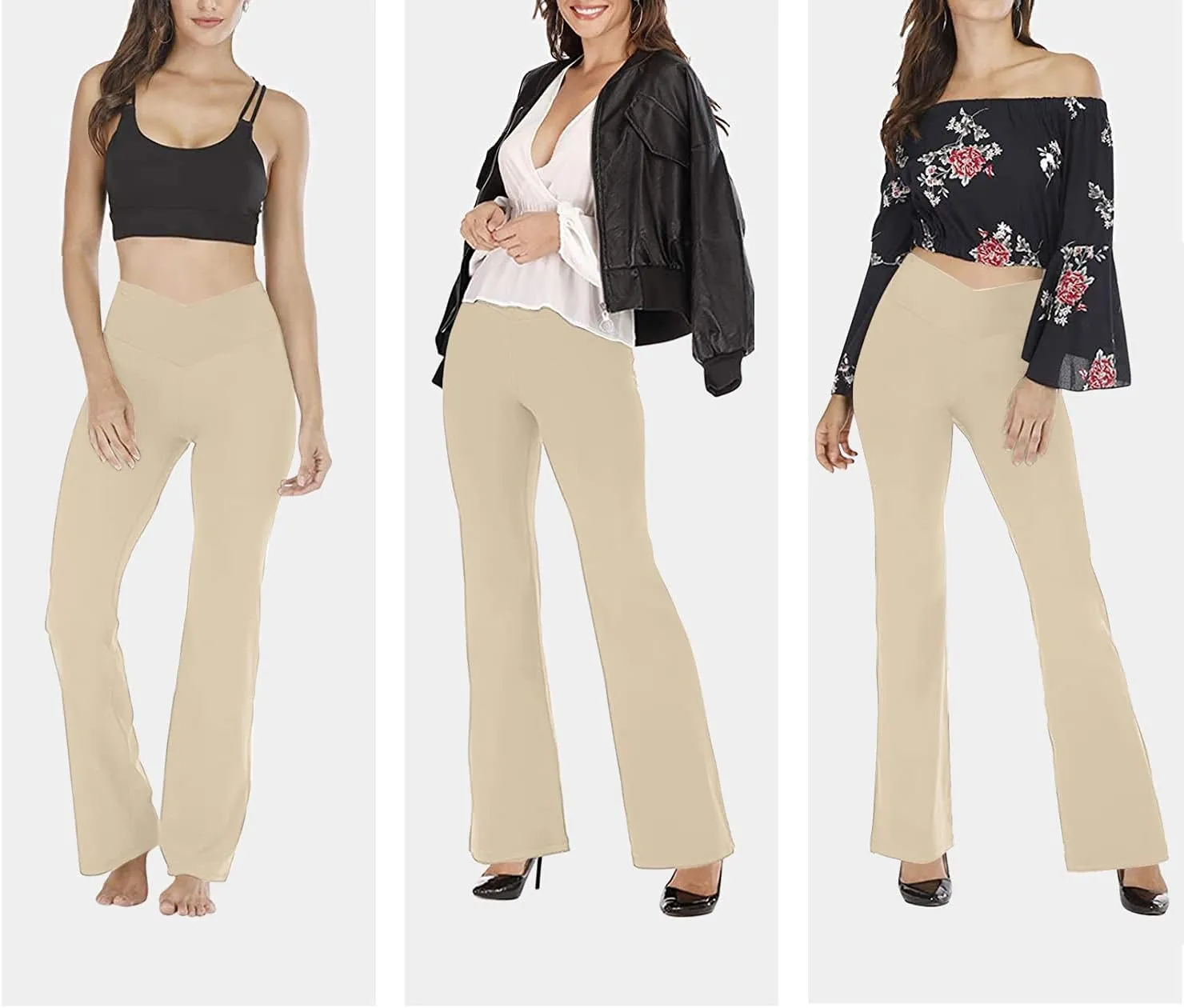 Esobo Women's Bootleg Yoga Pants Crossover High Waisted Wide Leg Workout Flare Pants Bootcut Work Pants Dress Pants