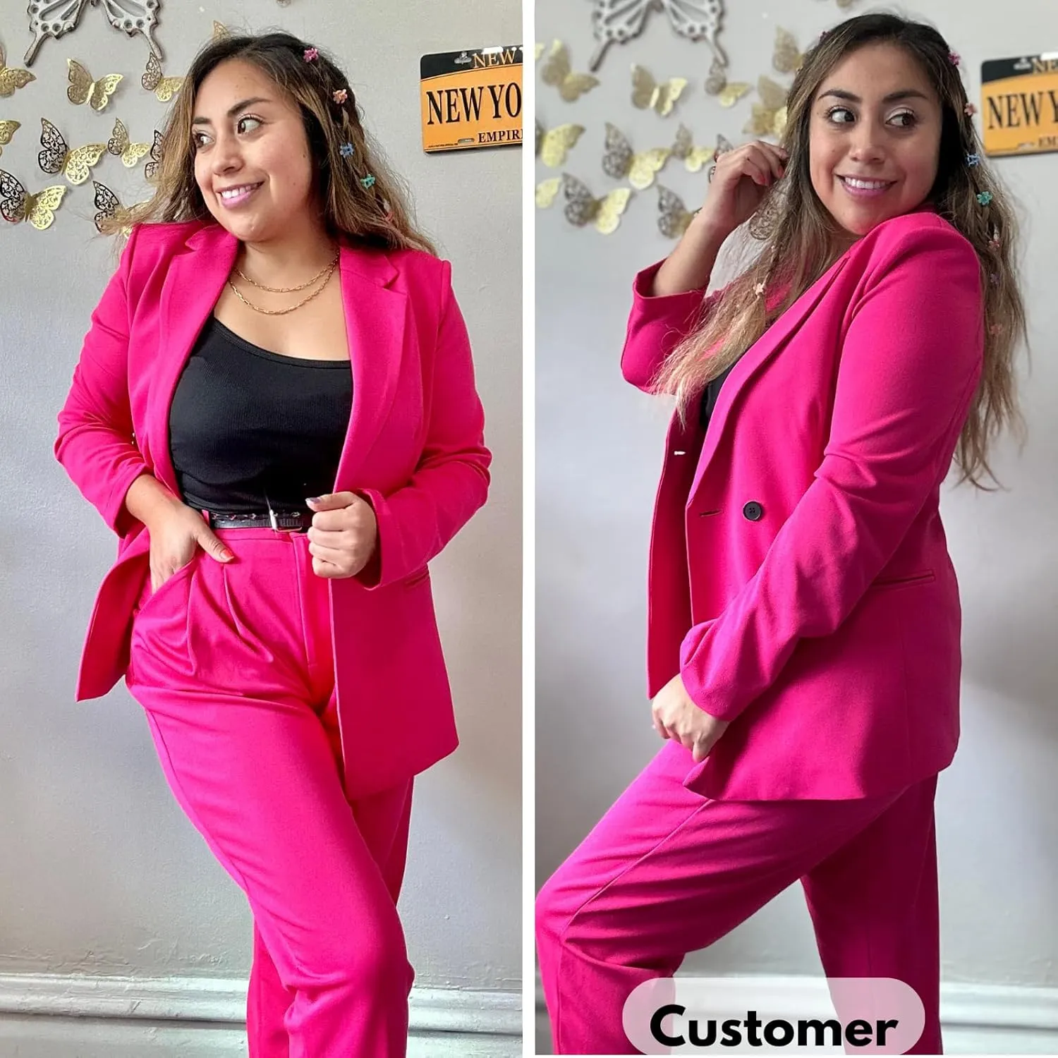 EXLURA Women's Business Blazer and High Elastic Waist Pant Suit Set Loose Fit Casual Fall Winter 2 Piece Suits for Work