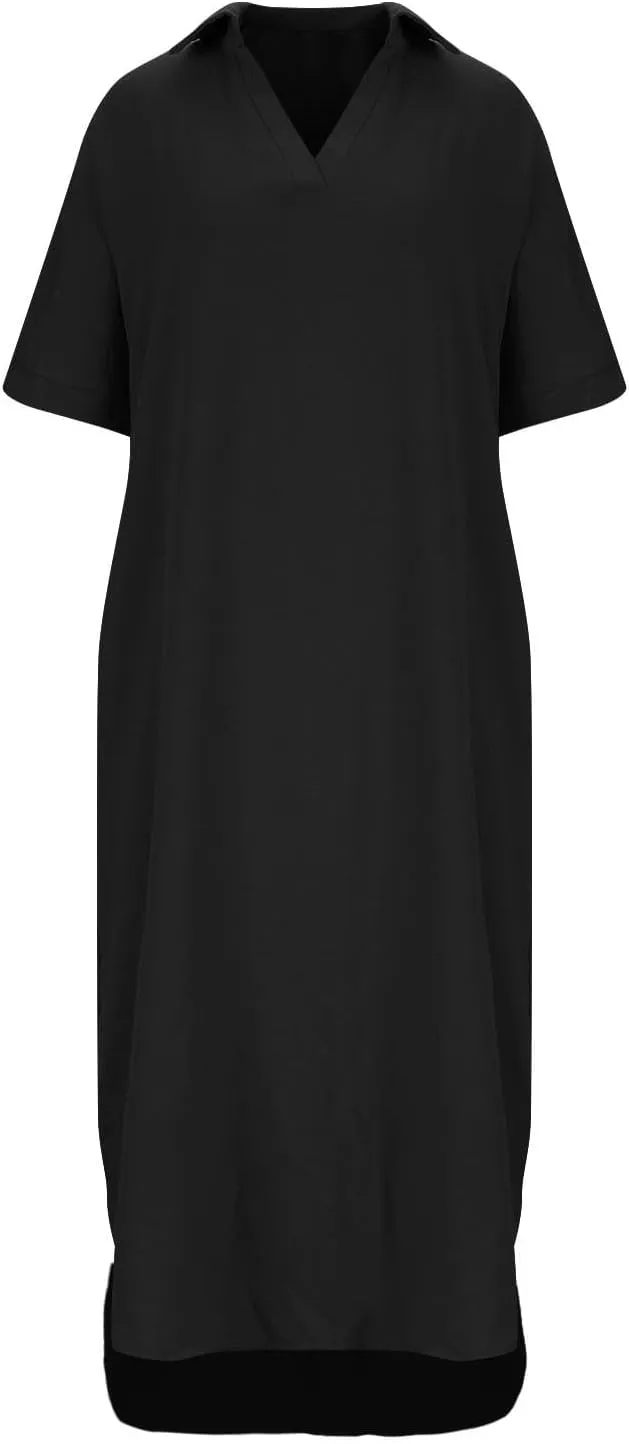 Fall Dresses for Women Plus Size Crewneck Midi Dress Shift Flowy Dress Loose Fit Casual Dress 2024