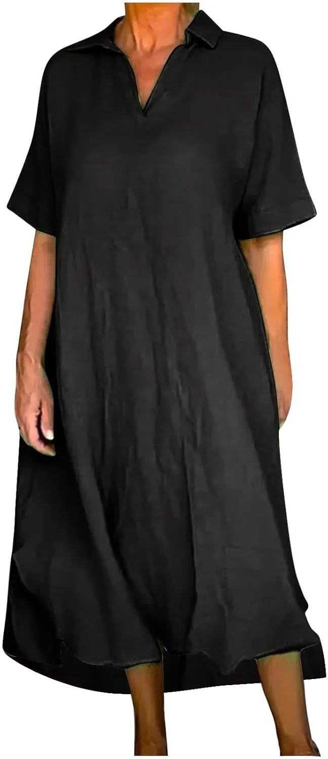 Fall Dresses for Women Plus Size Crewneck Midi Dress Shift Flowy Dress Loose Fit Casual Dress 2024