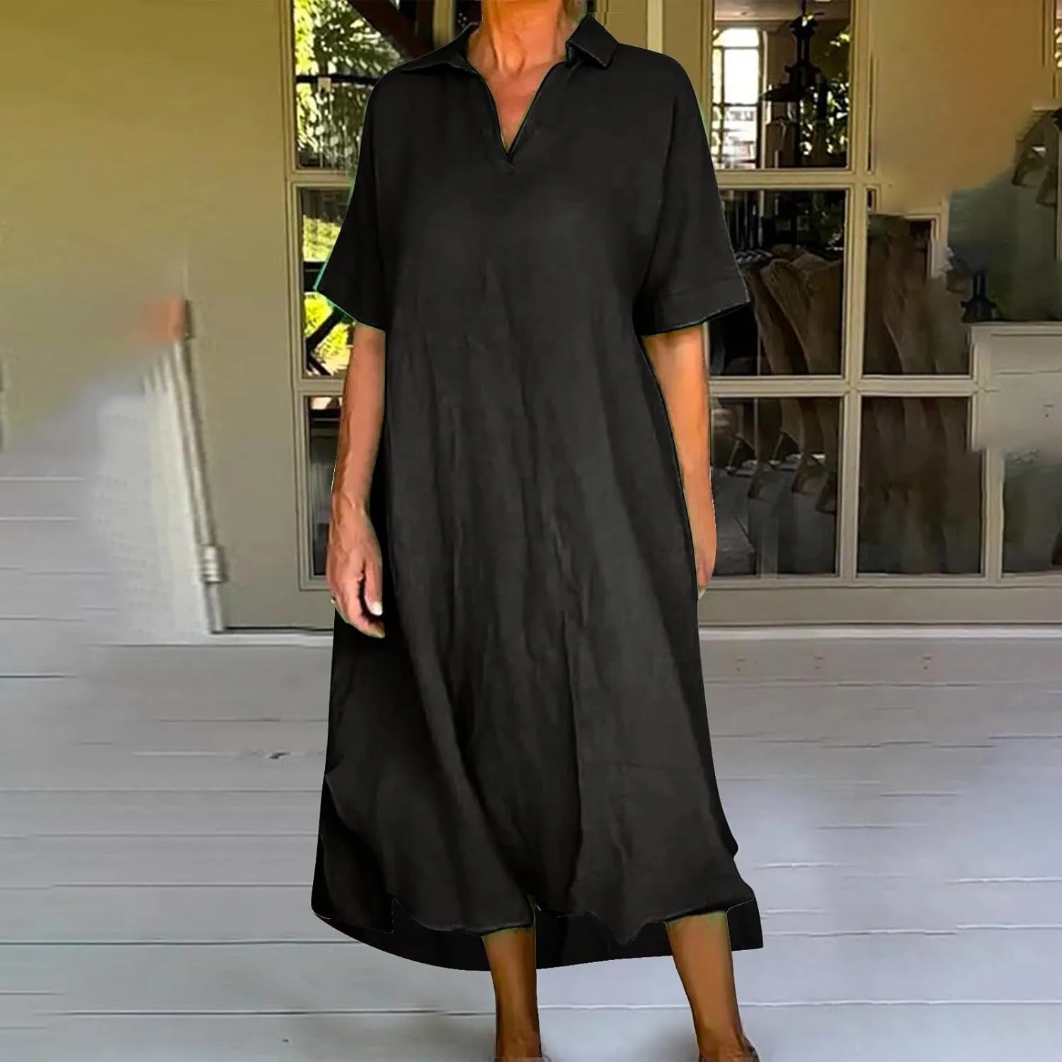 Fall Dresses for Women Plus Size Crewneck Midi Dress Shift Flowy Dress Loose Fit Casual Dress 2024