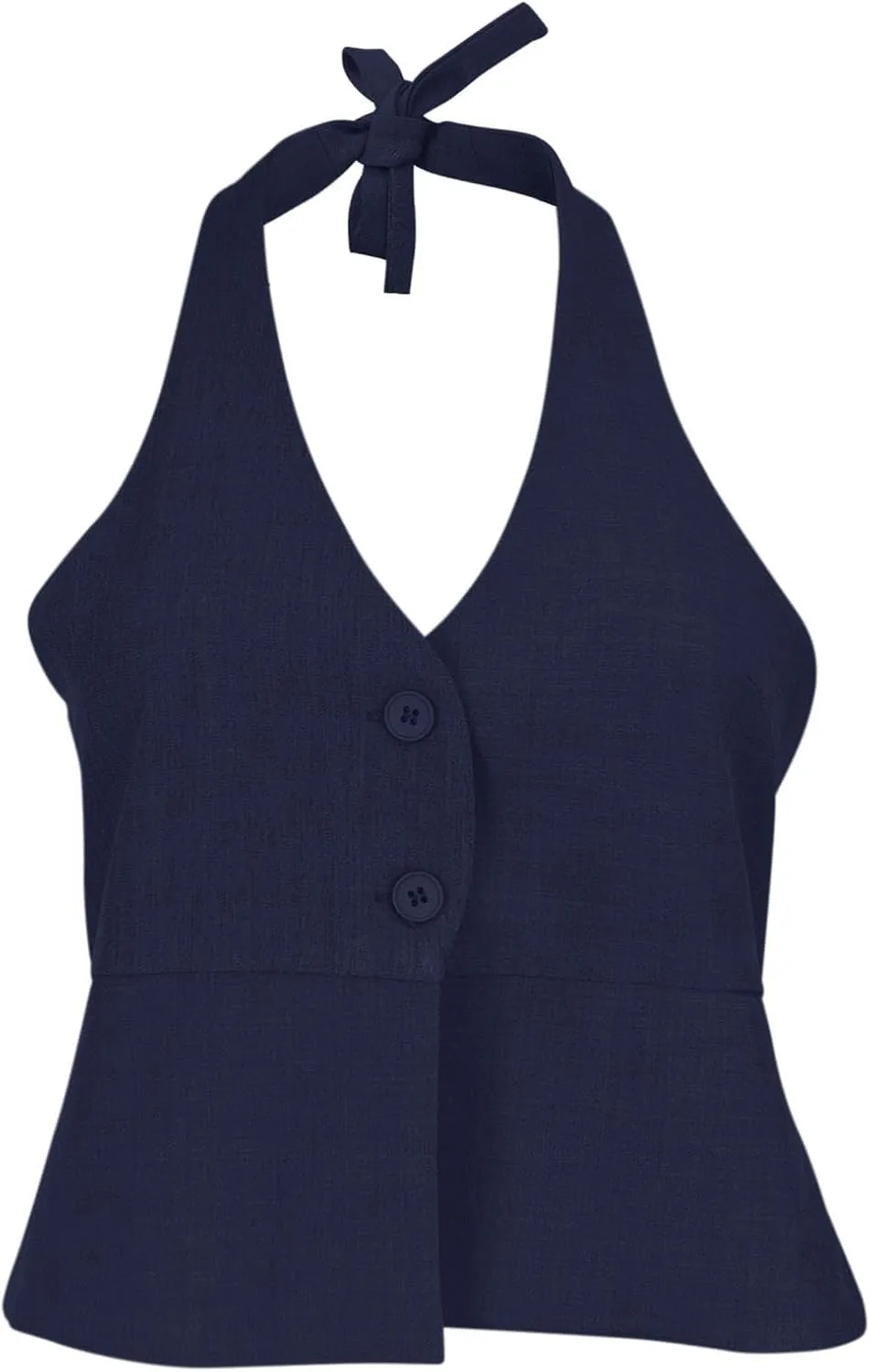 Fanway&EC Women's Casual V Neck Button Front Crop Vest Sleeveless Sexy Halter Backless Waistcoat Jacket