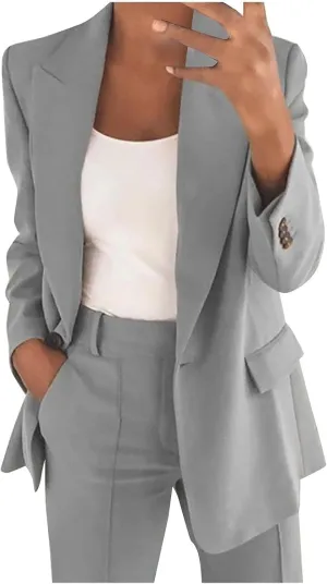 Firzero Plus Size Summer Business Casual Outfits for Women 2 Piece Dressy Work Pants Suits Blazer Jacket Long Pants 2024