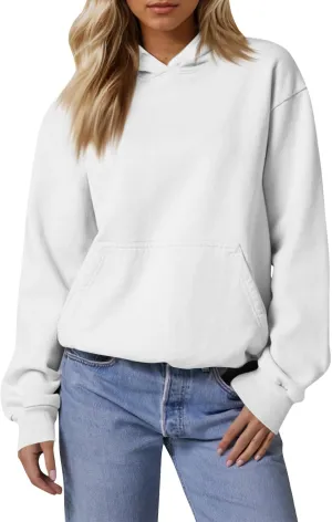 Fleece Hoodie Women Oversized Plain Hooded Sweatshirt Casual Long Sleeve Pullover Tops Comfy Drop Shoulder Sweater