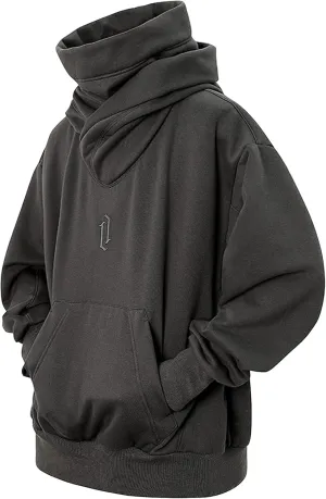 Fleece Hoodies for Men Cowl Neck Sweatshirts Casual Pullover Fall Winter Loose Fit Tops with Embroidery