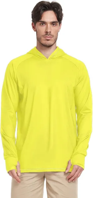 Fluorescent Yellow Mens Hoodie Sun Protection Long Sleeve Mens Sun Shirts UPF 50  Quick Dry UV Rash Guard With Hood Cooling Hoodies camisa de pesca para hombre
