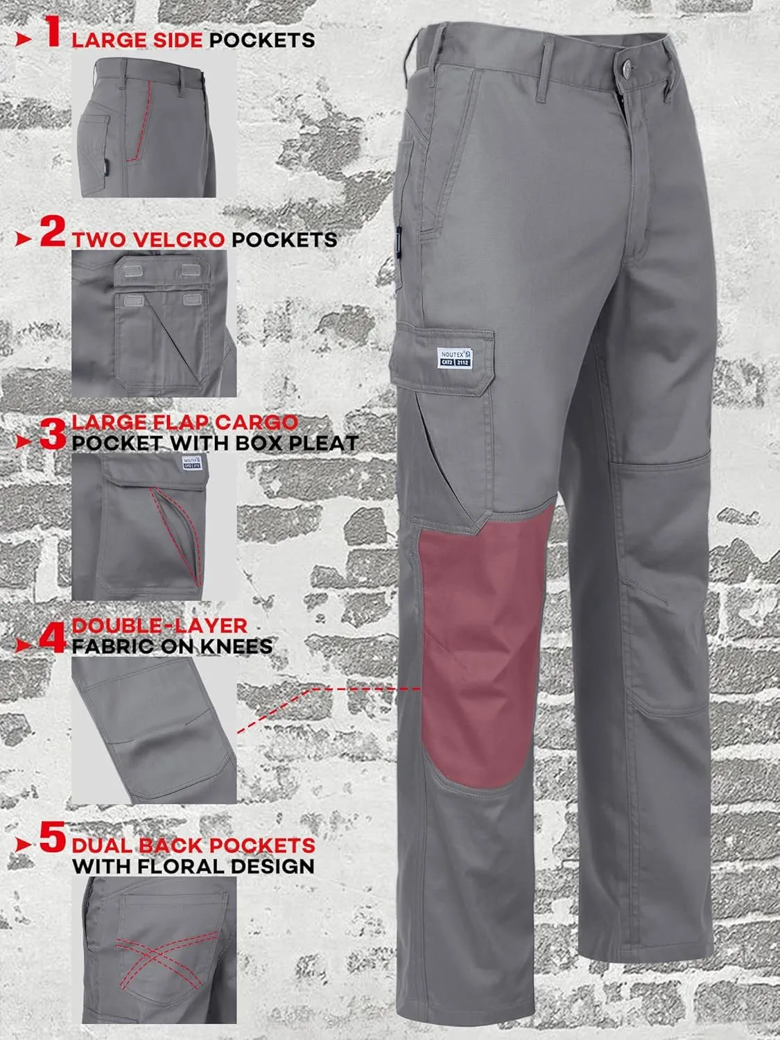 FR Ristop Pants for Men 6.5oz Flame Resistant Pants (2112& CAT2) 6-Pockets with Double Reinforced Knees