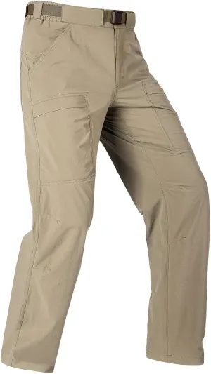 FREE SOLDIER Men's Outdoor Cargo Hiking Pants with Belt Lightweight Waterproof Quick Dry Tactical Pants Nylon Spandex (Khaki 40W/30L)