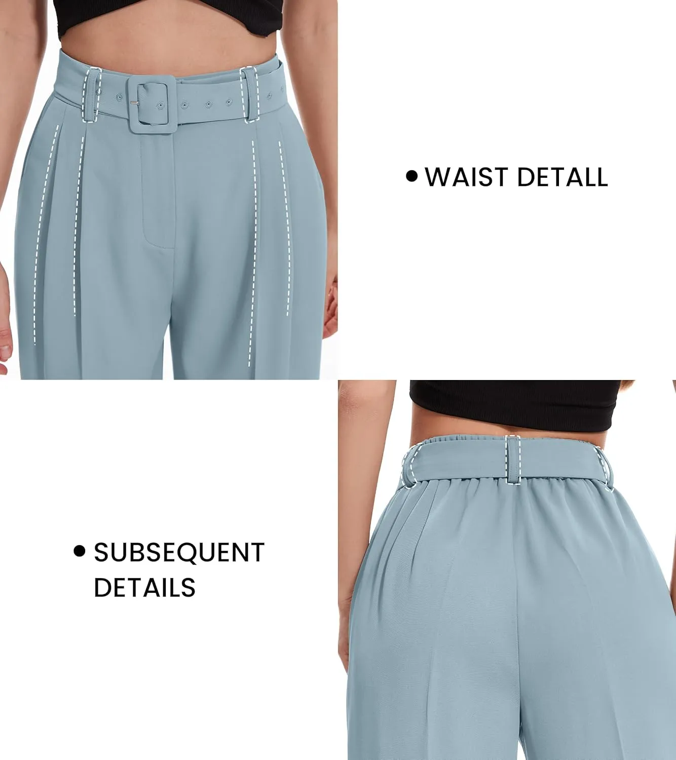 FUNYYZO Women's High Waist Wide Leg Pants Business Work Office Casual Long Pants Belted Trousers