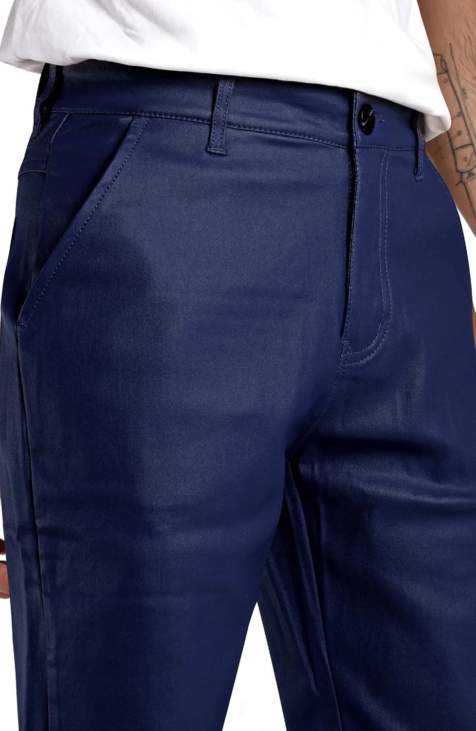 GINGTTO Mens Leather Bell Bottoms Slim Fit 70s Disco Flare Stacked Pants for Men