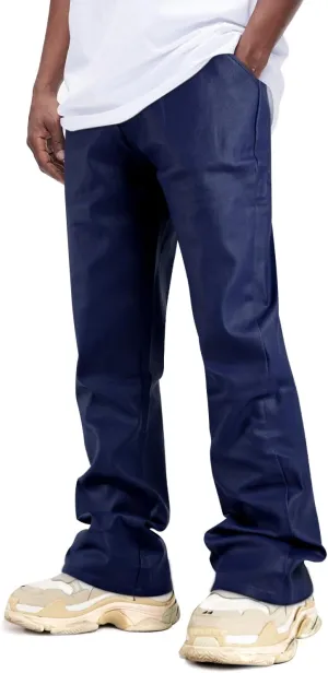 GINGTTO Mens Leather Bell Bottoms Slim Fit 70s Disco Flare Stacked Pants for Men