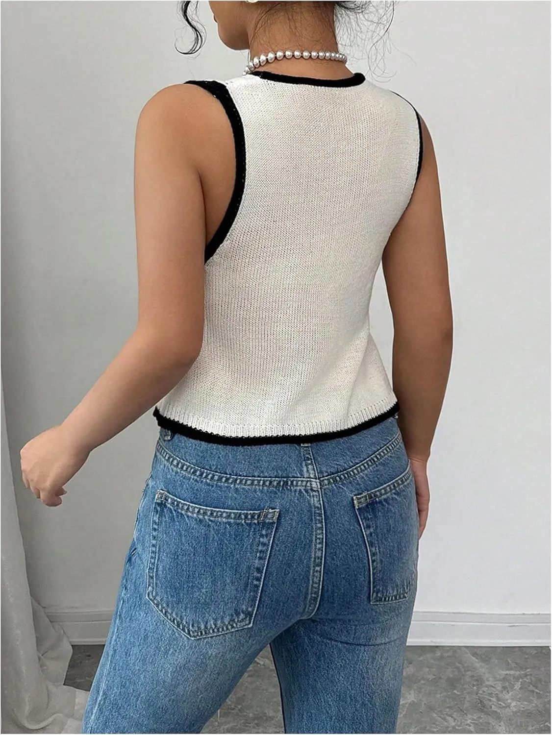GORGLITTER Women's Crochet Vest Pointelle Top Hollow Out Tie Front Deep V Neck Tank Tops Trendy 2025