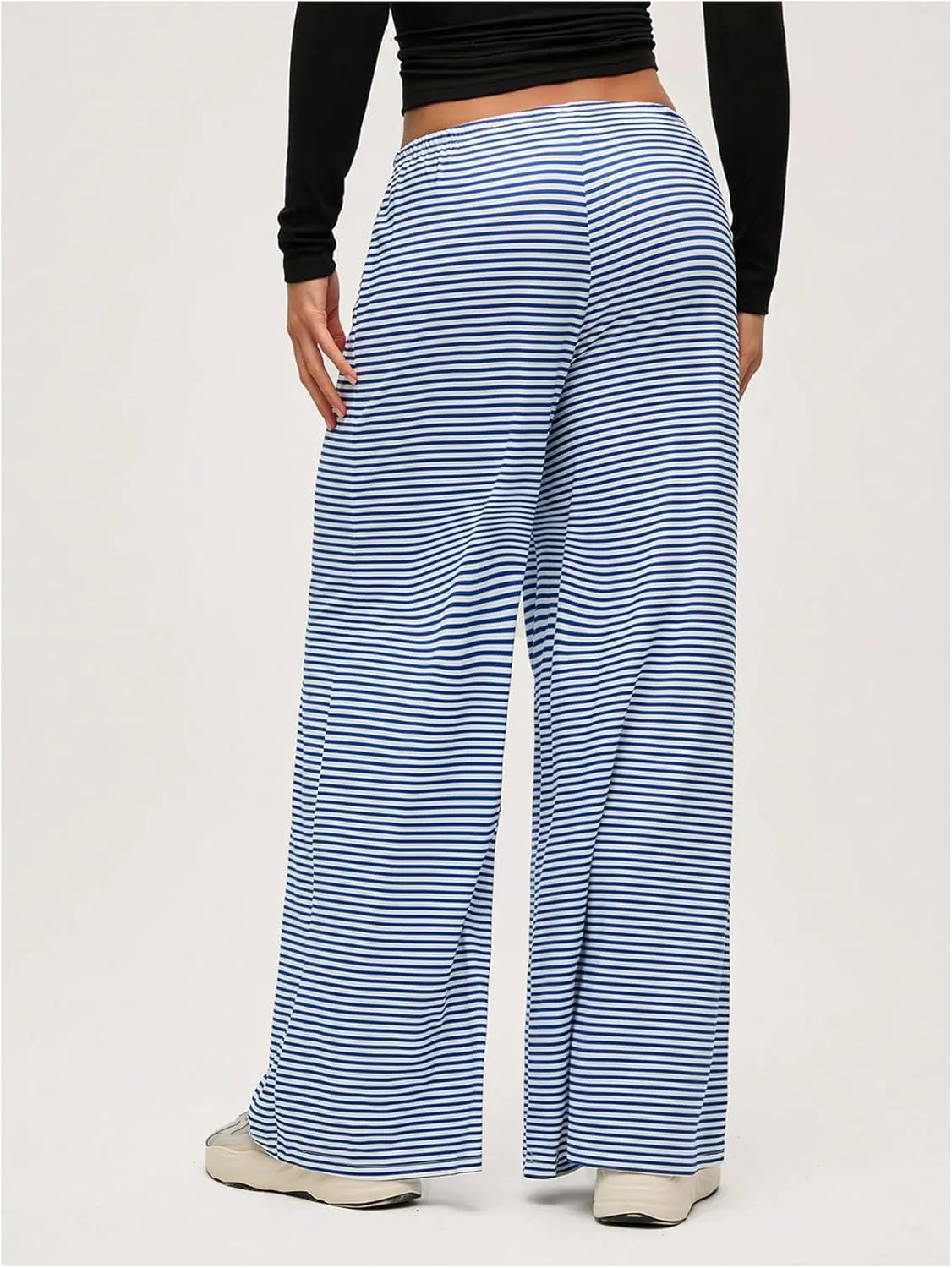 GORGLITTER Women's Wide Leg Striped Gingham Casual Pants High Waist Straight Trousers