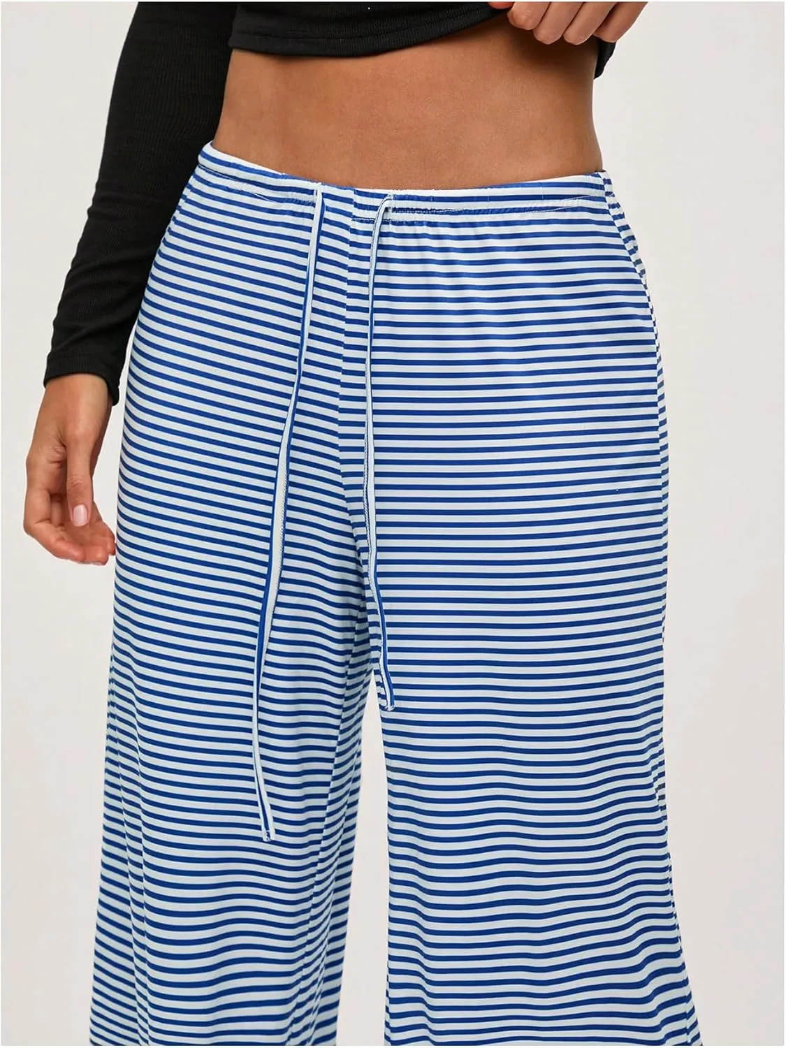 GORGLITTER Women's Wide Leg Striped Gingham Casual Pants High Waist Straight Trousers