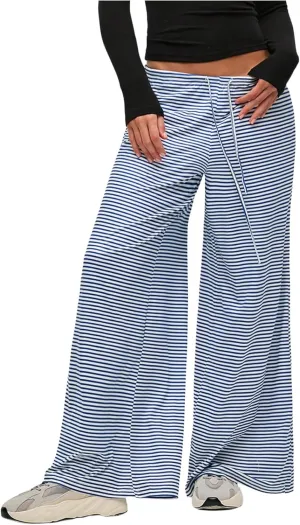 GORGLITTER Women's Wide Leg Striped Gingham Casual Pants High Waist Straight Trousers
