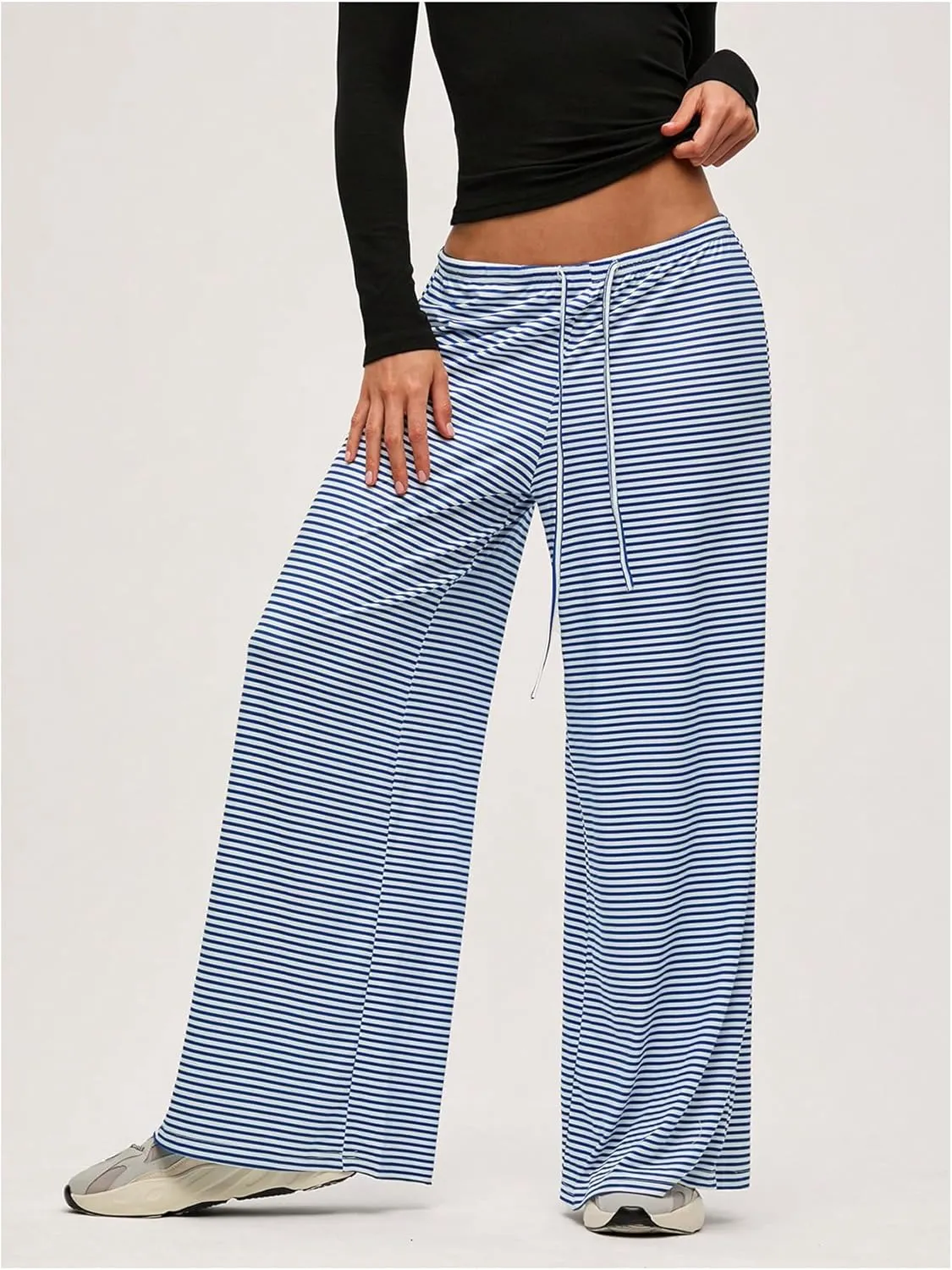 GORGLITTER Women's Wide Leg Striped Gingham Casual Pants High Waist Straight Trousers