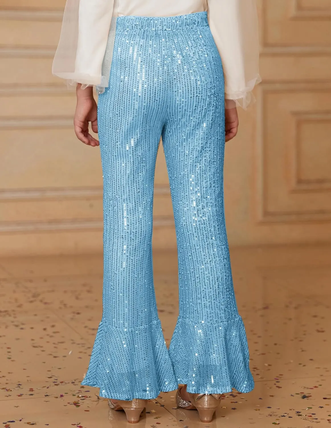 GRACE KARIN Girls Sequin Pants Sparke Trouser Glitter Dance Bell Bottoms 5-14