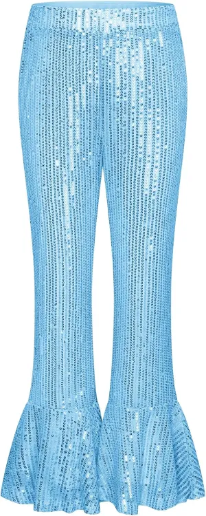 GRACE KARIN Girls Sequin Pants Sparke Trouser Glitter Dance Bell Bottoms 5-14