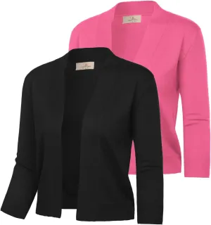GRACE KARIN Women 2 Pack 3/4 Sleeve Cardigan Sweater Cropped Shrug for Dress Tops S-2XL