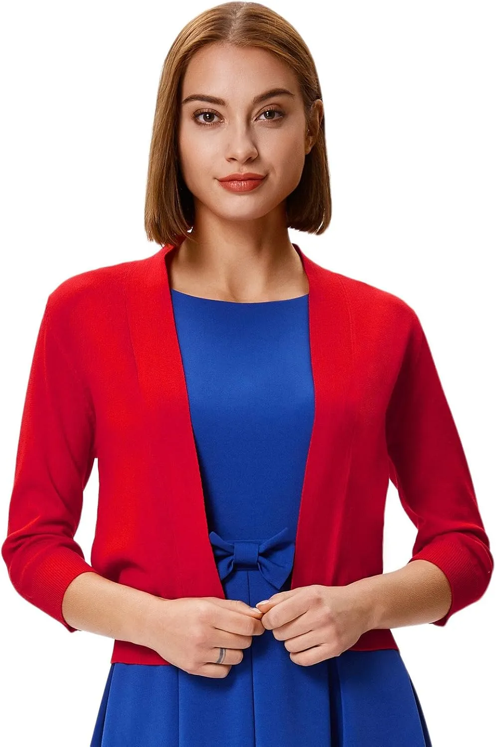 GRACE KARIN Women 2 Pack 3/4 Sleeve Cardigan Sweater Cropped Shrug for Dress Tops S-2XL