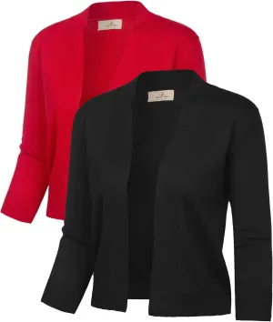 GRACE KARIN Women 2 Pack 3/4 Sleeve Cardigan Sweater Cropped Shrug for Dress Tops S-2XL