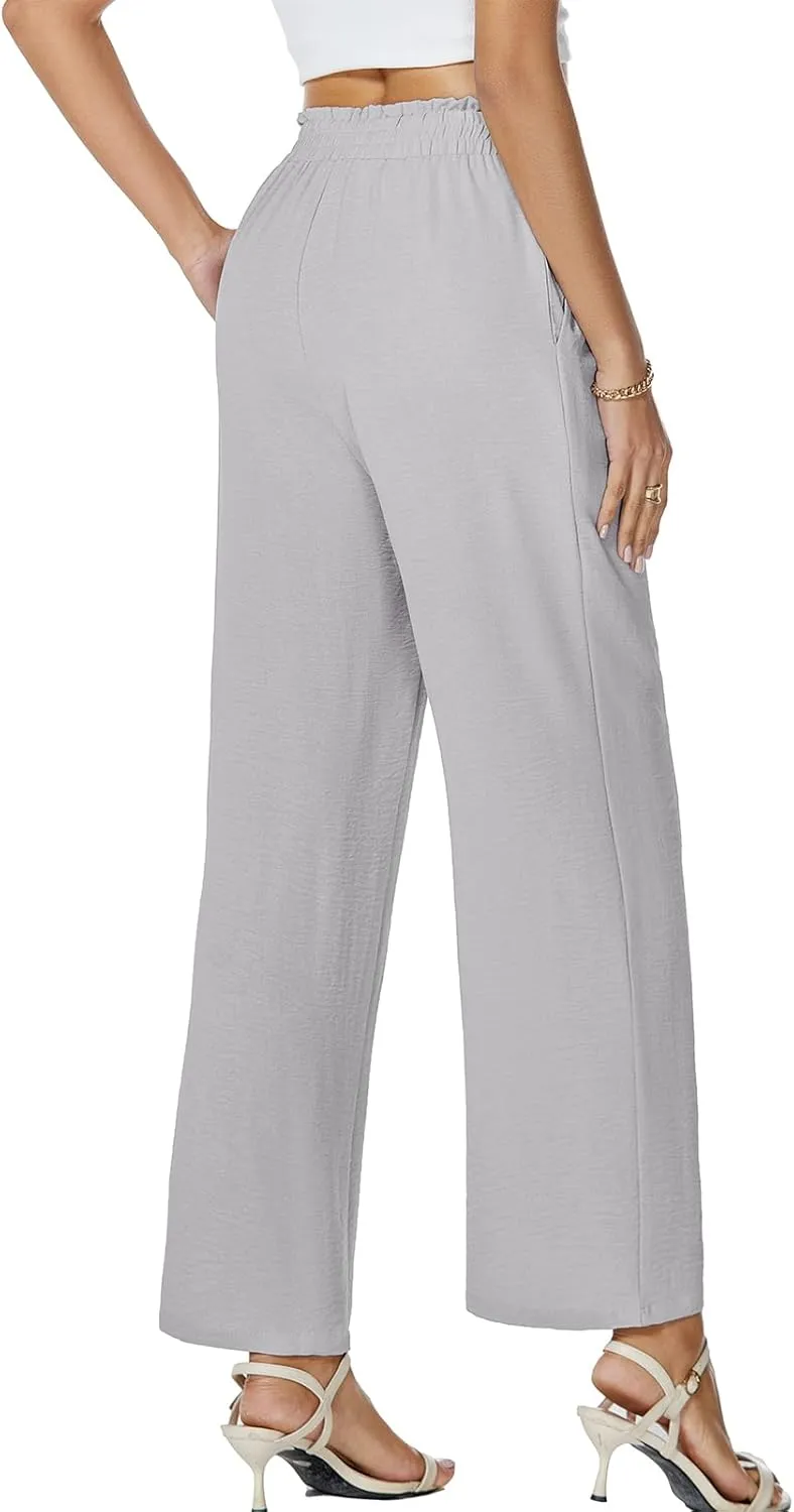 Gracyoga Womens Wide Leg Pants High Waisted Flowy Tie Knot Trousers Business Casual Outfits with Pockets