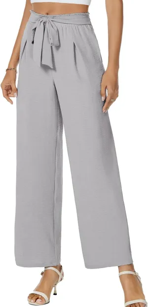 Gracyoga Womens Wide Leg Pants High Waisted Flowy Tie Knot Trousers Business Casual Outfits with Pockets