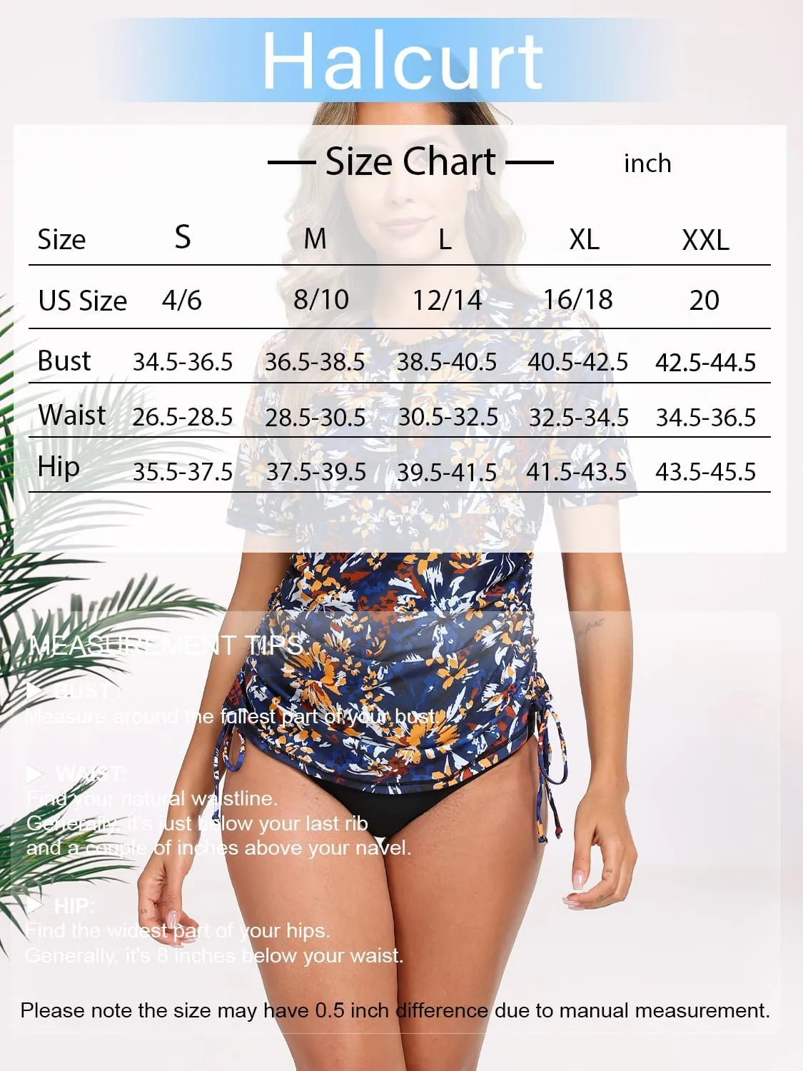 Halcurt Women's Half Zip Short Sleeve Rash Guard Swim Top with Bra Drawstring Adjustable UPF50  Swimsuit
