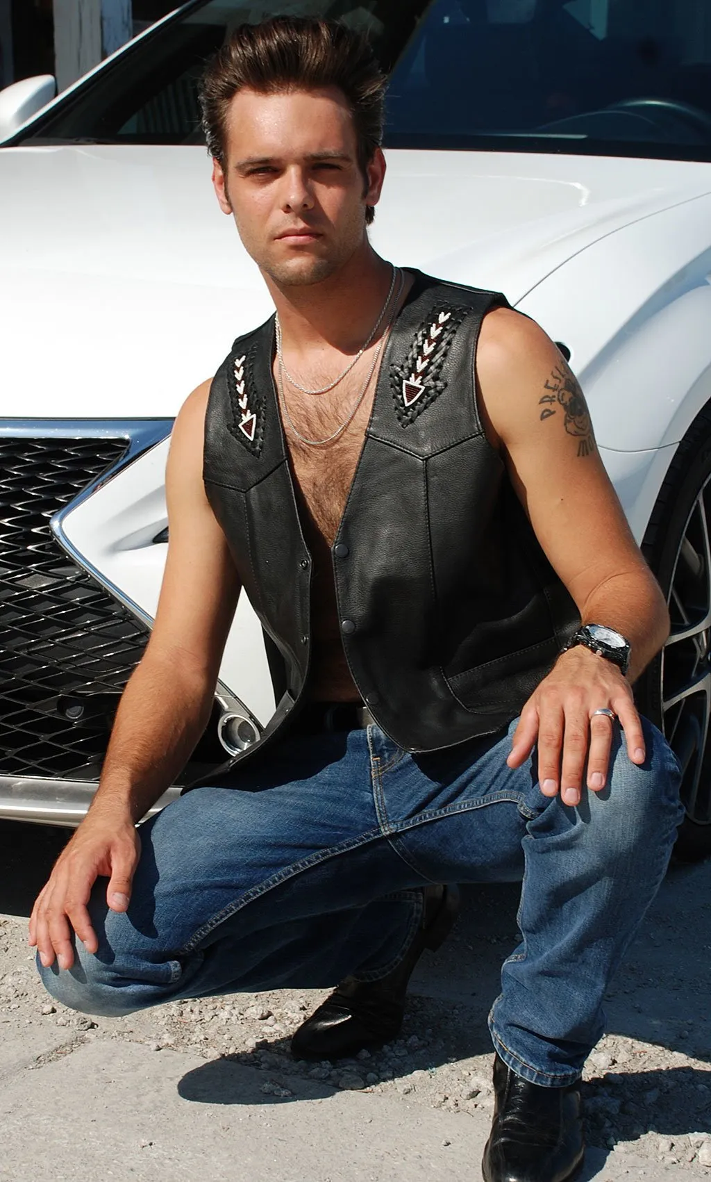 Hand Lace and Indian Bead Inlay Leather Vest #VM641BDK ()