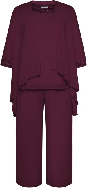Hanna Nikole Plus Size Mother of The Bride Pant Suits 3 Piece Chiffon Sets Wedding Guest Gowns Formal Outfits with Jacket