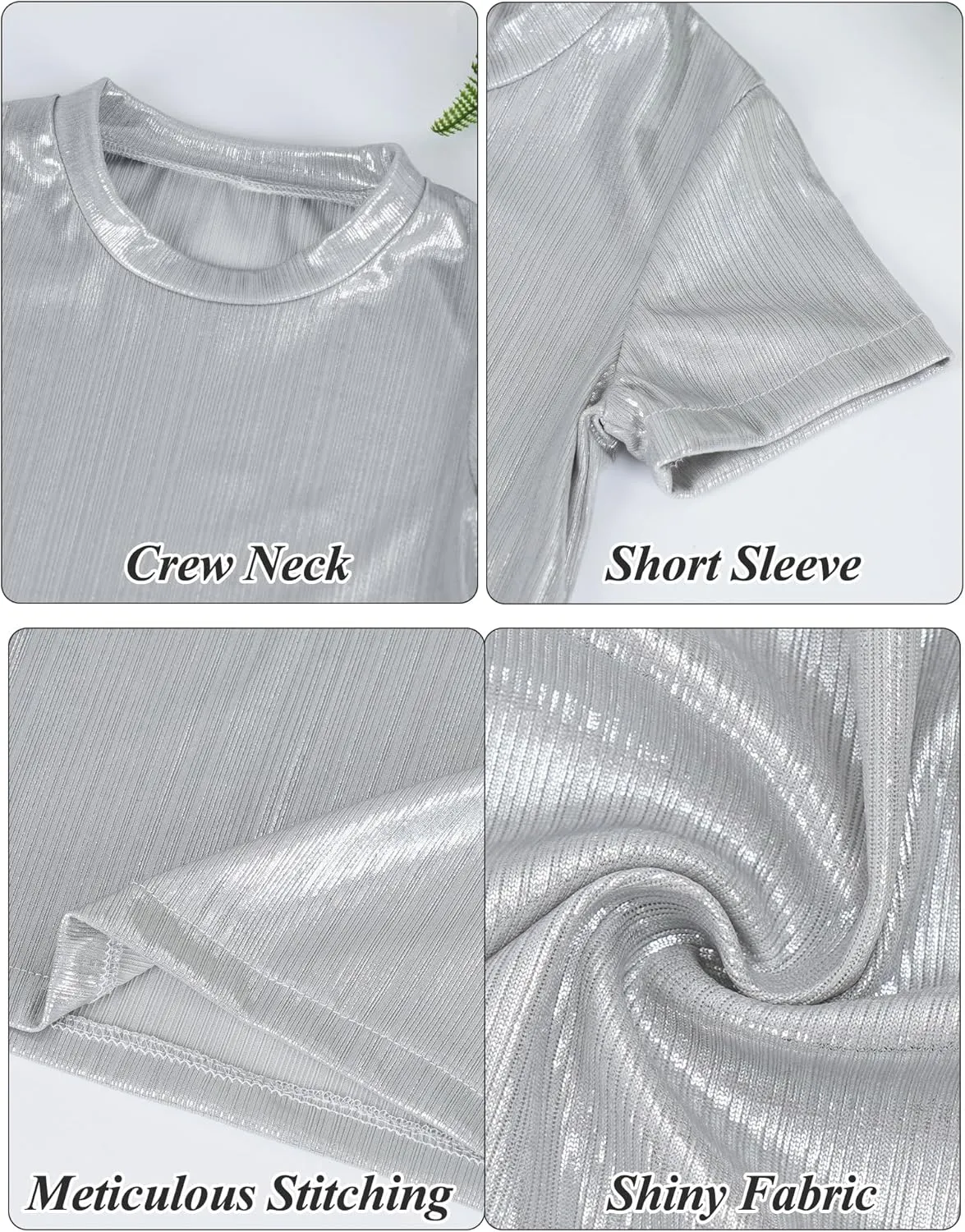Happy Cherry Girls Metallic Crop Tops with Shiny Pleated Skirt 2 Pcs Set Kids Short Sleeve Sparkly Dance Disco Outfits 3-12Y