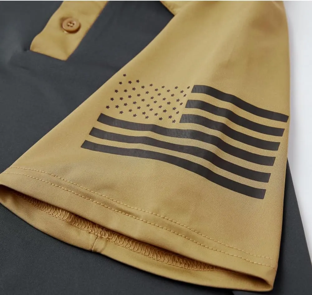 HARGLESMAN Men's 1776 Independence Day American Flag Short Sleeve Polo Golft Shirt(S-3XL)
