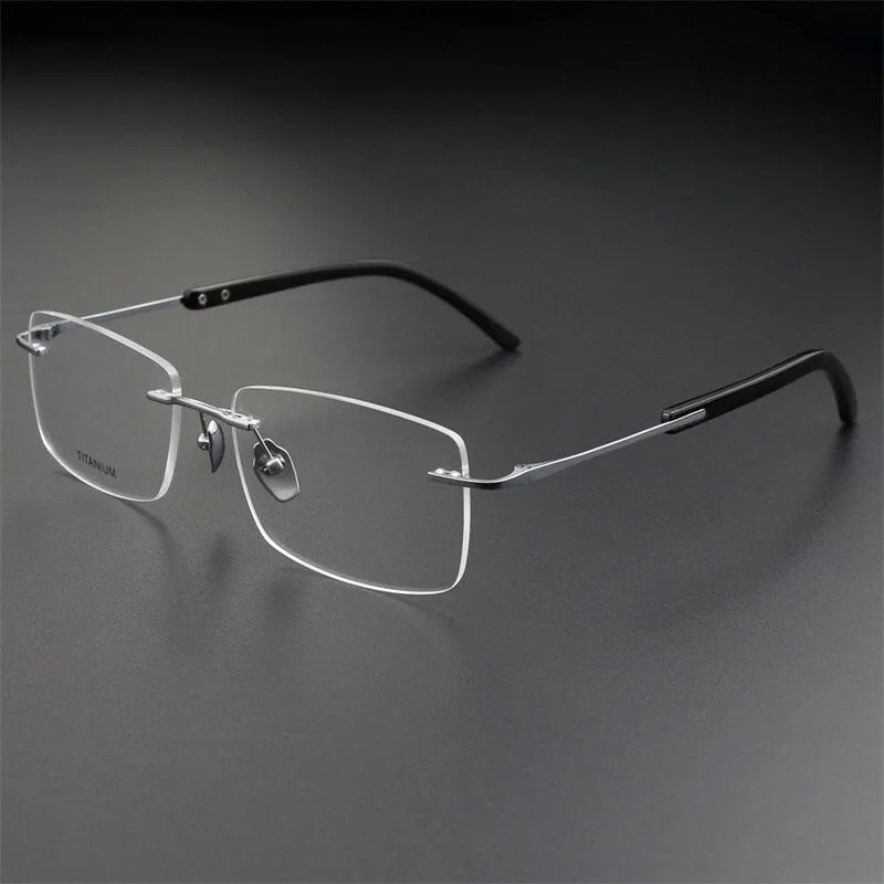 Hdcrafter Men's Rimless Square Titanium Horn Temple Eyeglasses Hs921