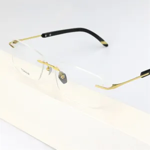 Hdcrafter Men's Rimless Square Titanium Horn Temple Eyeglasses Hs921