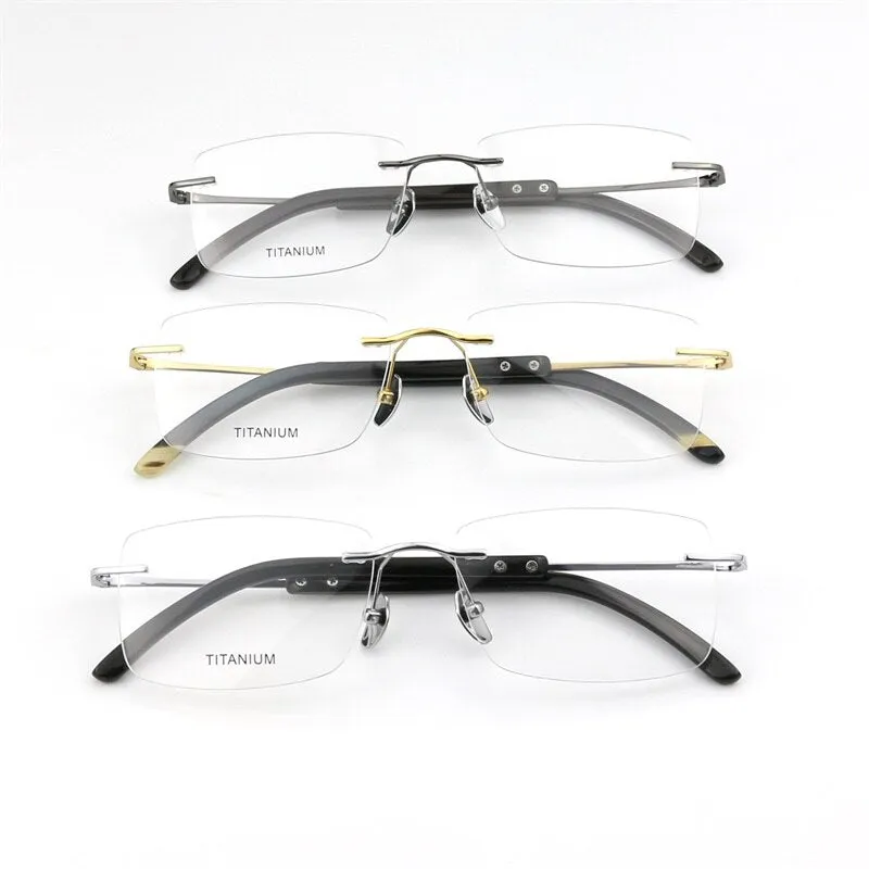 Hdcrafter Men's Rimless Square Titanium Horn Temple Eyeglasses Hs921