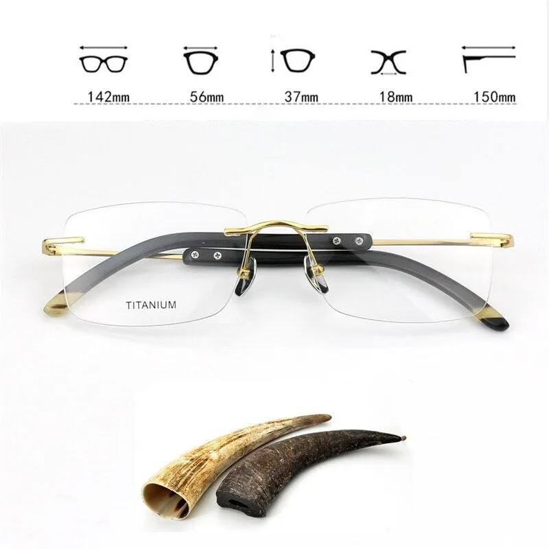 Hdcrafter Men's Rimless Square Titanium Horn Temple Eyeglasses Hs921