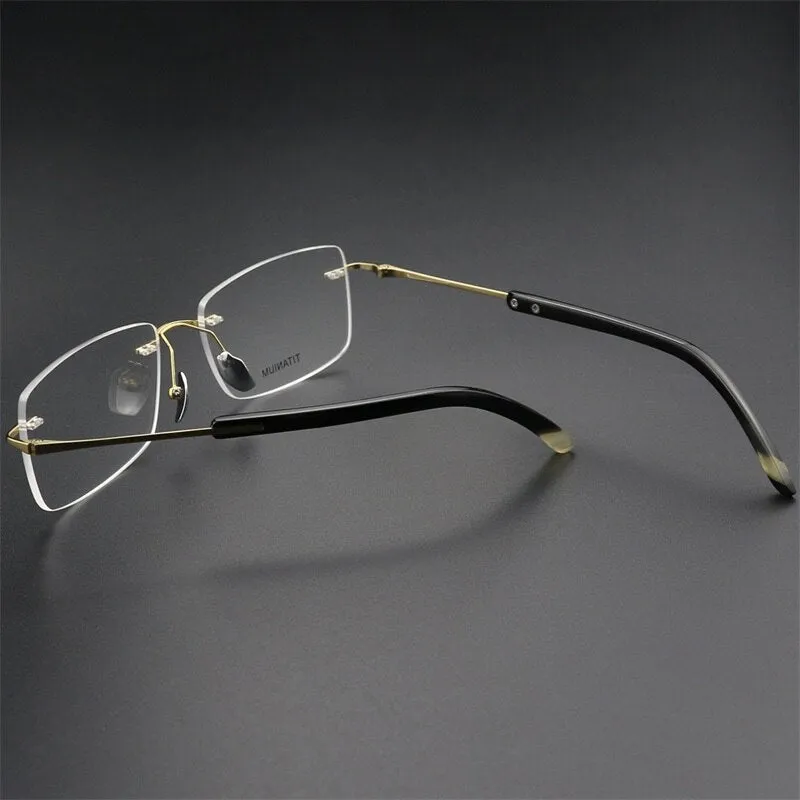 Hdcrafter Men's Rimless Square Titanium Horn Temple Eyeglasses Hs921