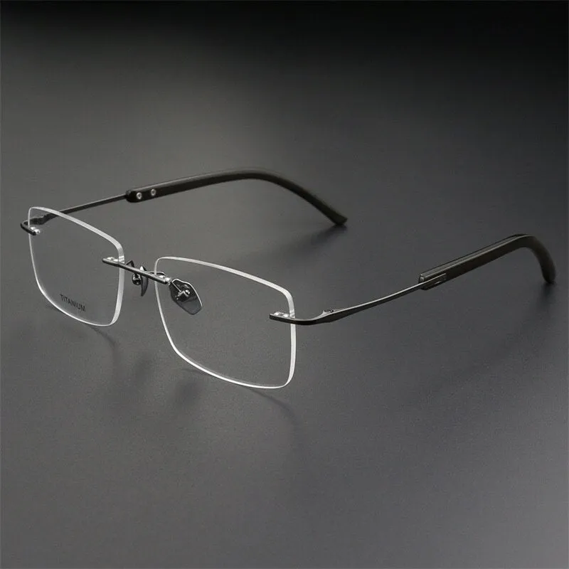 Hdcrafter Men's Rimless Square Titanium Horn Temple Eyeglasses Hs921