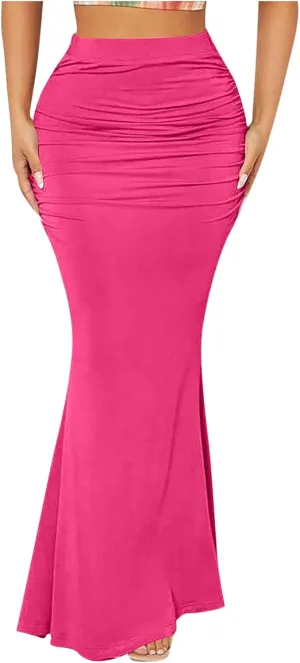 HGps8w Women's Fitted Mermaid Skirt 2025 Summer Sexy Ruched High Waisted Maxi Long Bodycon Going Out Club Skirts