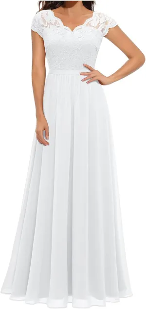 HGps8w Womens Lace Tulle A Line Evening Formal Dress - Elegant V Neck Maxi Long Bridesmaid Dresses Party Prom Gown