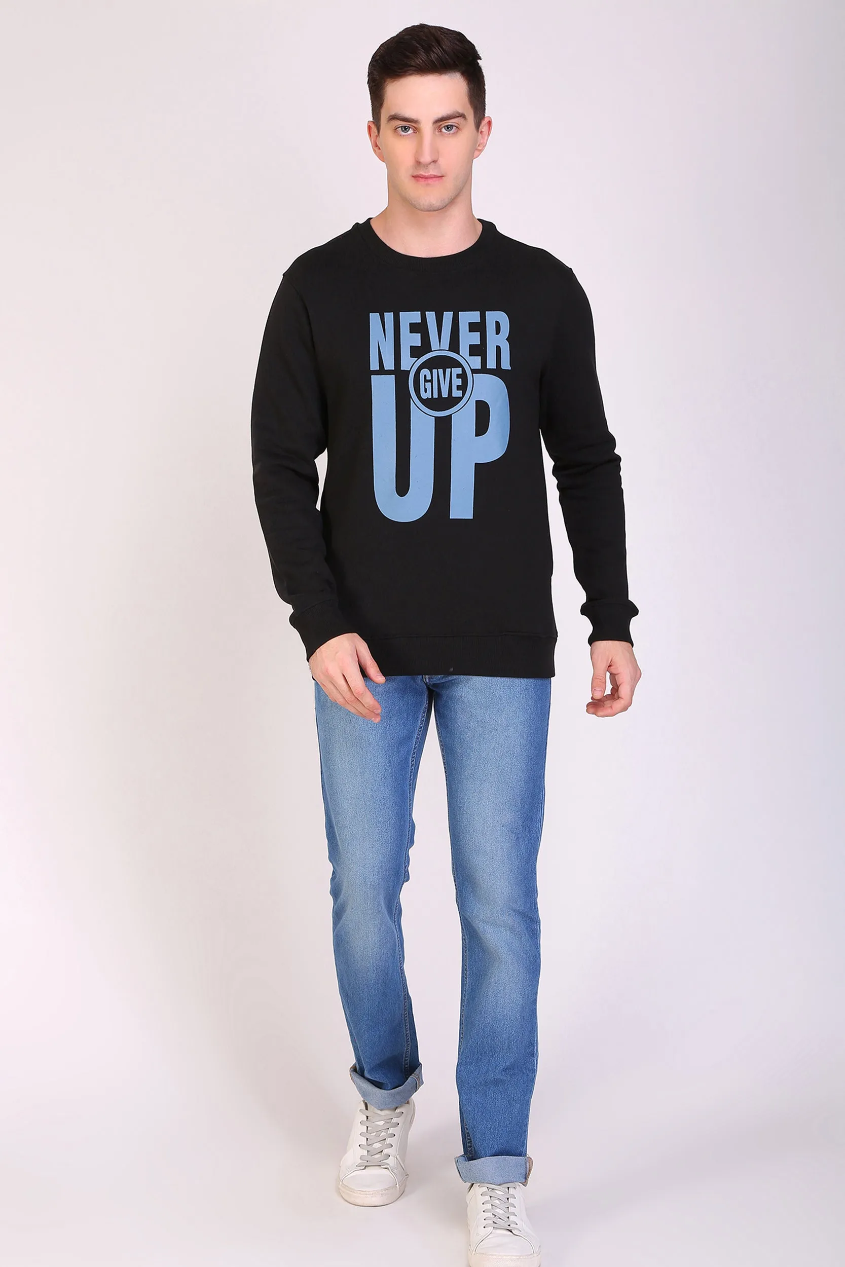 HiFlyers Full Sleeve Printed Men Sweatshirt - Black