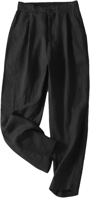 Hndudnff Woman Solid with Pocket Pants Elastic Waist Harem Pants Loose Casual Office Trousers