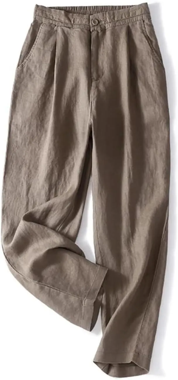 Hndudnff Woman Solid with Pocket Pants Elastic Waist Harem Pants Loose Casual Office Trousers