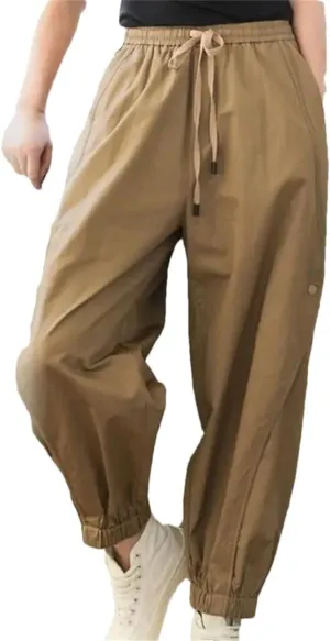 Hndudnff Women Solid Elastic Waist Harem Pants Casual High Waist Bloomers Buttons Loose Trouser