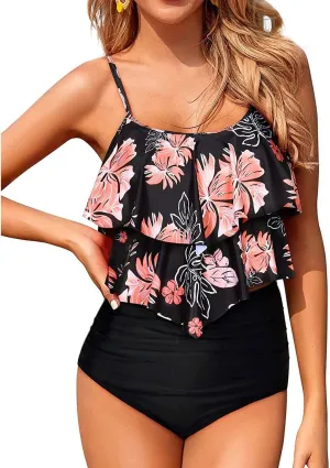 Holipick High Waisted Tankini Swimsuits for Women Ruffle Tops with Tummy Control Bottom Two Piece Bathing Suit