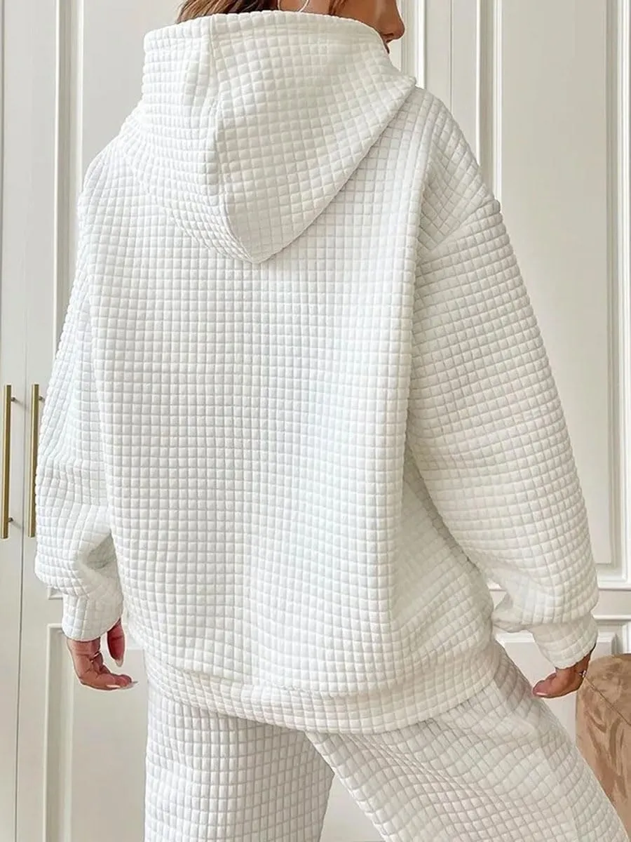 Honganda Women's Casual Oversized Hoodies Long Sleeve Plaid Jacquard Hooded Sweatshirt Pullover Tops with Kangaroo Pocket