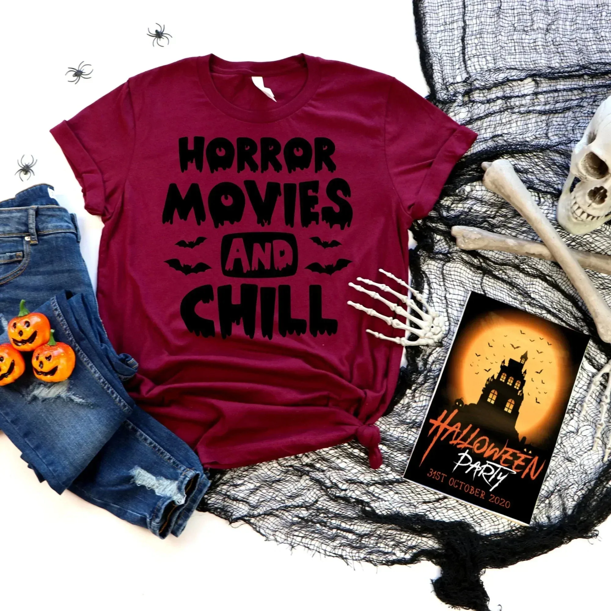 Horror Movie  & Chill Sweater, Halloween Crewneck, Funny Halloween Party, Cute Halloween Hoodie, Halloween Ghost Shirt, Boo Shirt