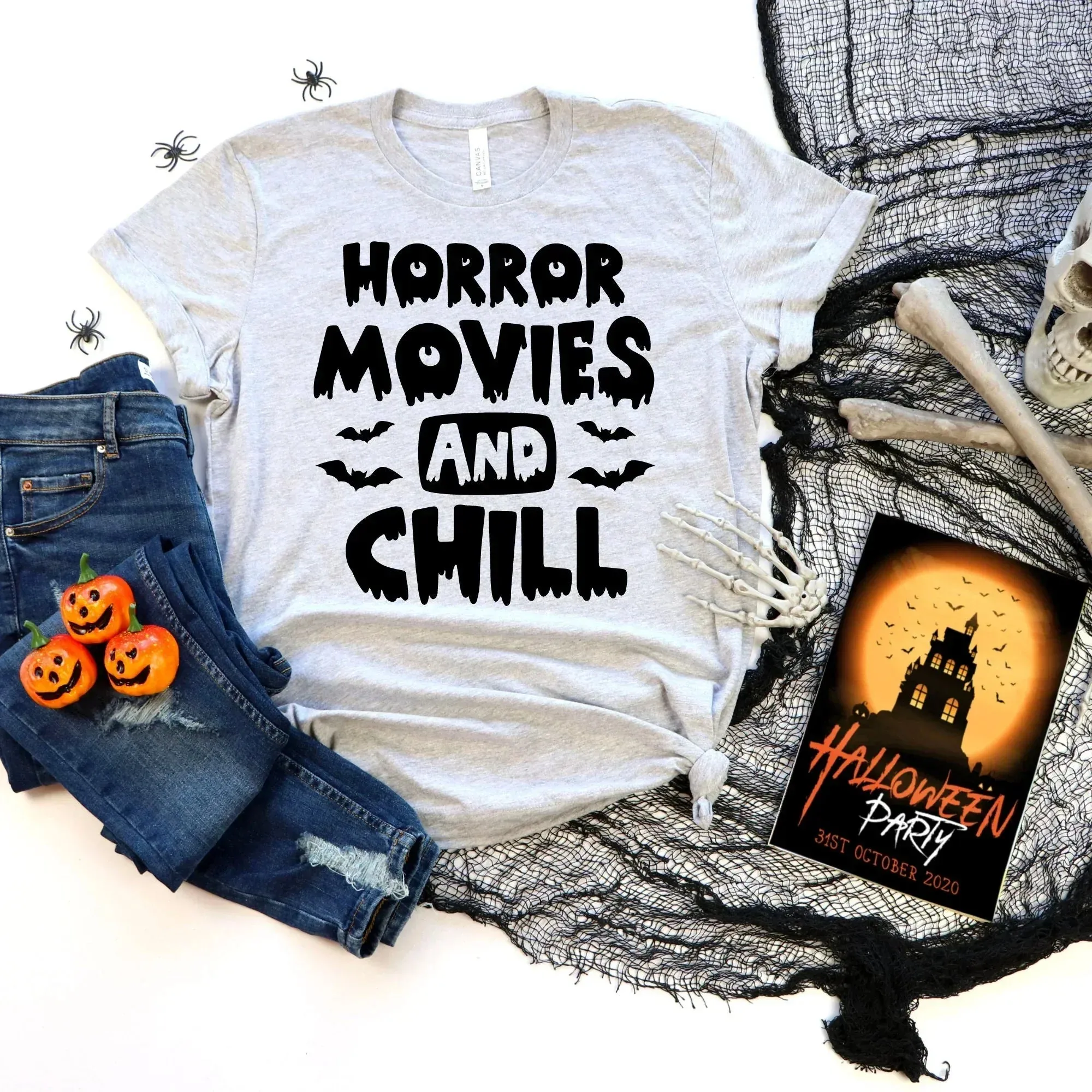 Horror Movie  & Chill Sweater, Halloween Crewneck, Funny Halloween Party, Cute Halloween Hoodie, Halloween Ghost Shirt, Boo Shirt