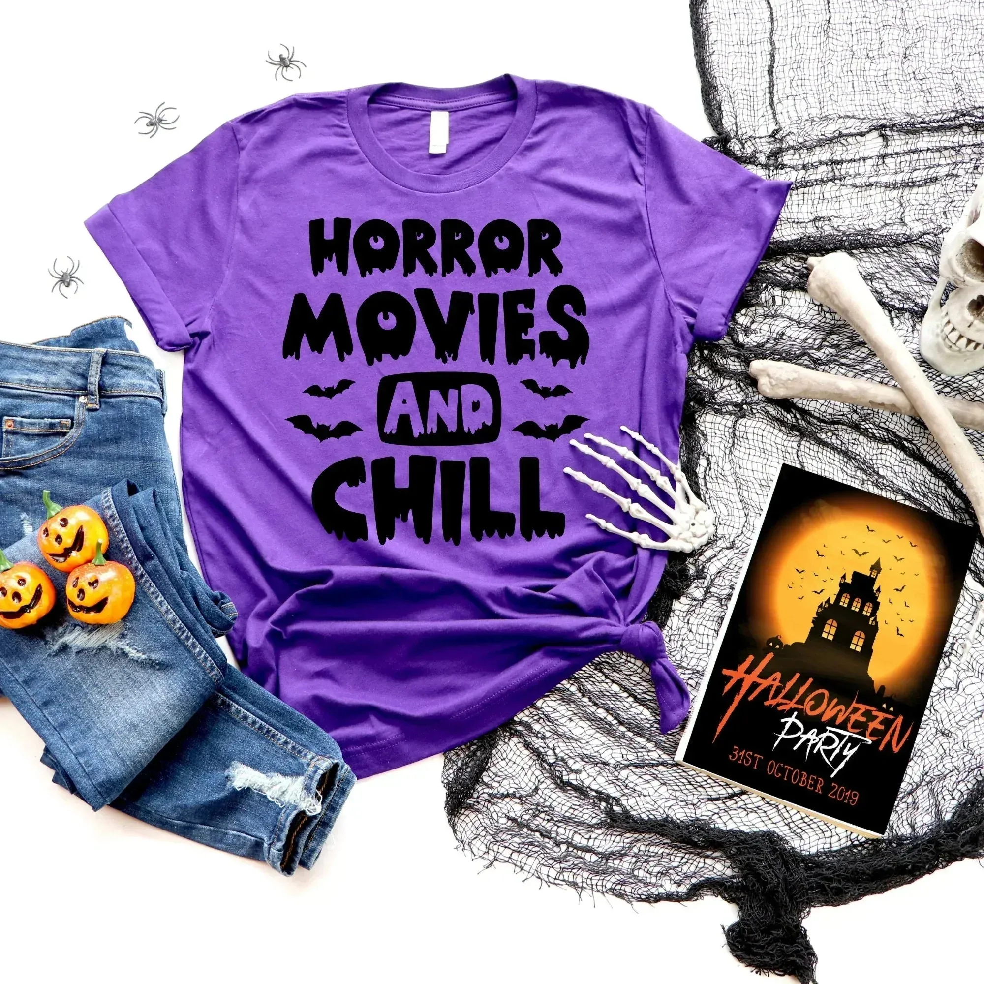 Horror Movie  & Chill Sweater, Halloween Crewneck, Funny Halloween Party, Cute Halloween Hoodie, Halloween Ghost Shirt, Boo Shirt