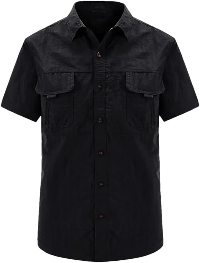 Hot Tactical Hiking Shirts Men Long Sleeve Cargo Work Shirt Summer Outdoor Quick-Dry Military Camping Hunting Fishing Work Shirt Short-Black Asian-M